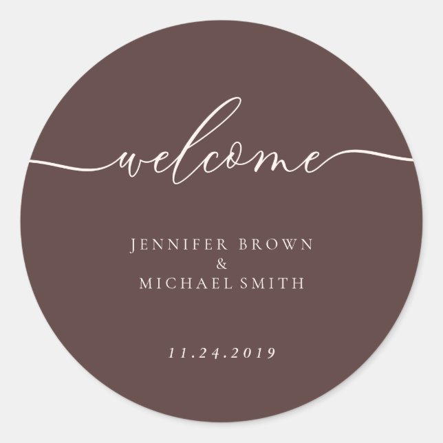 Sticker Rond Minimal Chocolate Brown Welcome (Devant)