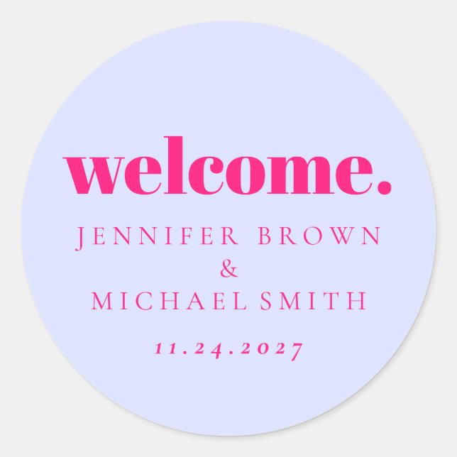Sticker Rond Minimal Design Lilac Pink  Welcome (Devant)