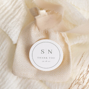 Sticker Rond Minimal et chic   Blanc avec Mariage Sage initial
