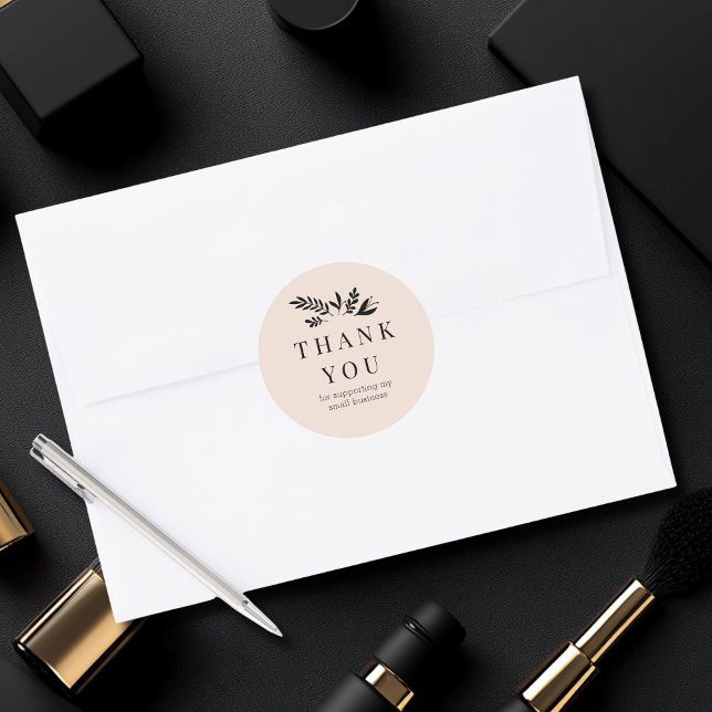 Sticker Rond Minimal Floral Beige Botanique MERCI (Minimal Floral Beige Botanical THANK YOU Classic Round Sticker)