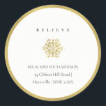 Sticker Rond Minimal Gold Snowflake Believe Christmas Address<br><div class="desc">For any further customisation or any other matching items,  please feel free to contact me at yellowfebstudio@gmail.com</div>
