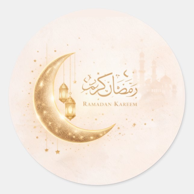Sticker Rond Minimal Or Ramadan Kareem Stick – Élégant Islamiqu (Devant)