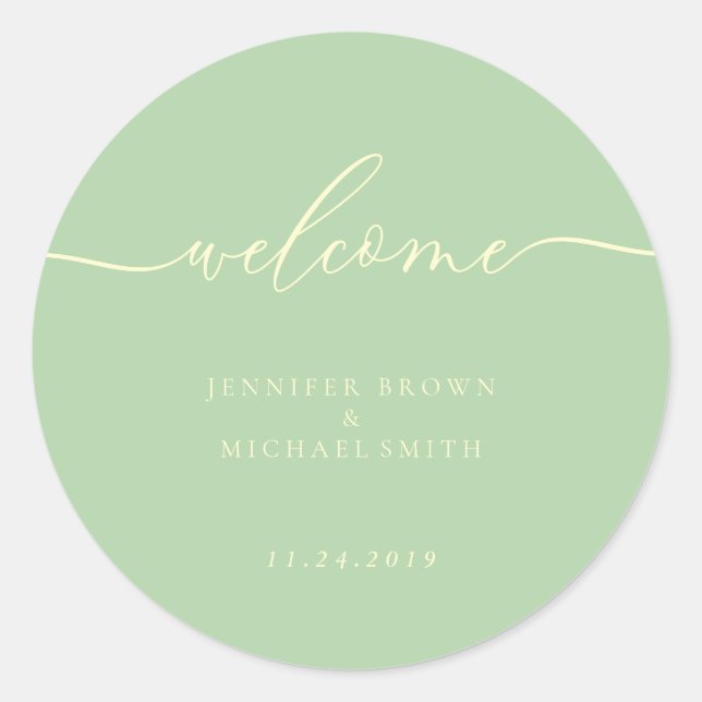 Sticker Rond Minimal Pistachio & Cream Welcome (Devant)