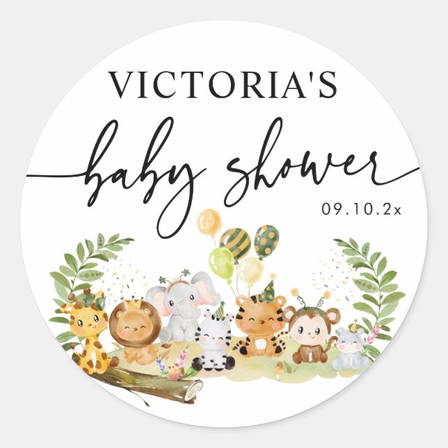 Sticker Rond Minimal Safari Animaux Baby shower Enveloppe Faveu (Devant)
