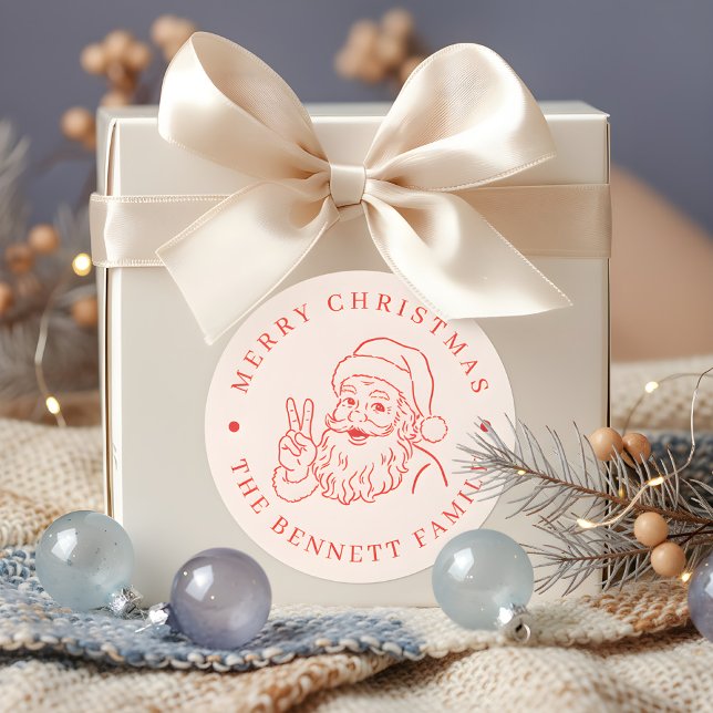 Sticker Rond Minimal Santa Vintage Joyeux Noël (Créateur téléchargé)