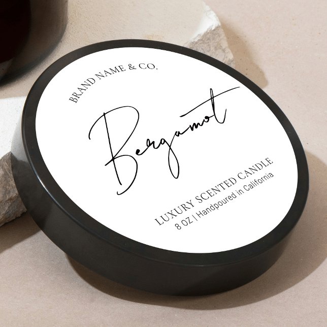 Sticker Rond Minimal Simple Professional Candle Jar Lid Label (Minimalist modern round candle stickers with trendy script font and simple layout)