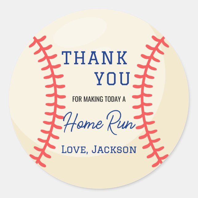 Sticker Rond Minimalist Baseball Gifts Favor Thank You (Devant)