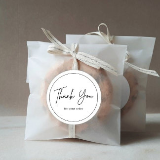 Sticker Rond Minimalist Black and White Thank You Favor