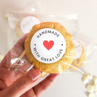 Sticker Rond Minimalist Black Typography Handmade with Love