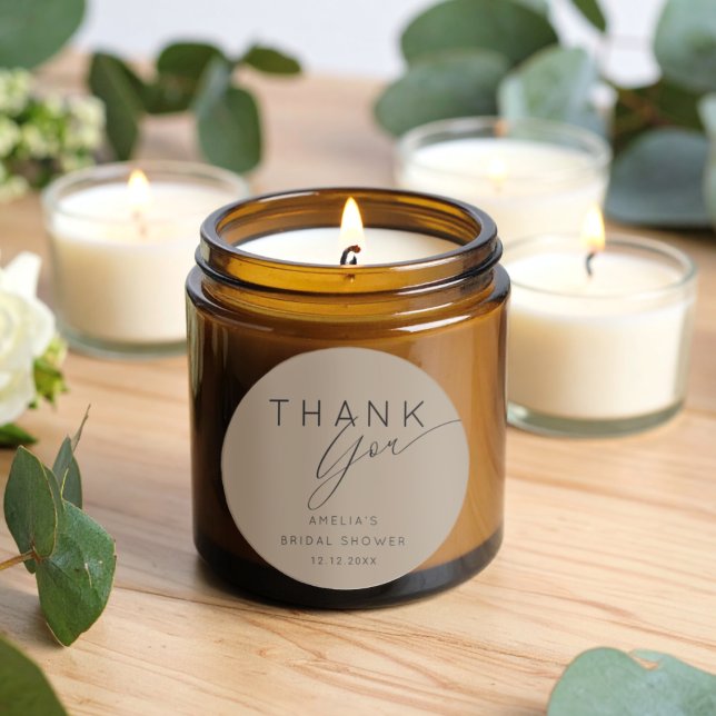 Sticker Rond Minimalist Brown Mocha Thank You Bridal Shower  (Créateur téléchargé)