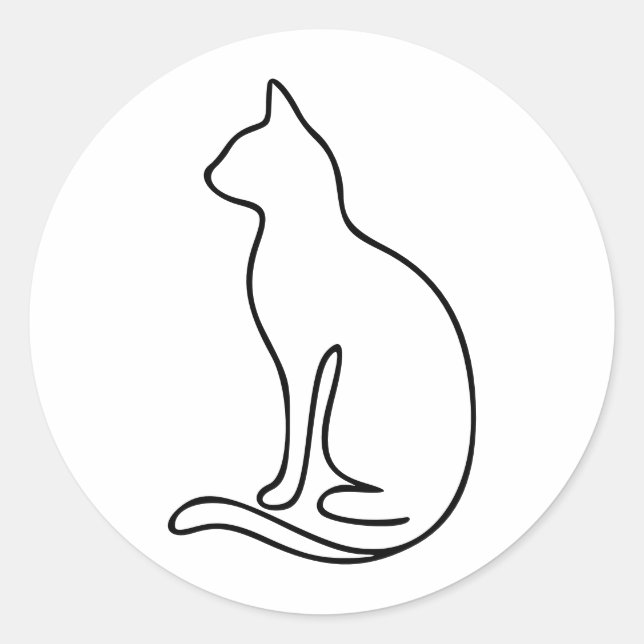 Sticker Rond Minimalist Cat Line Art – Black Outline Silhouette (Devant)