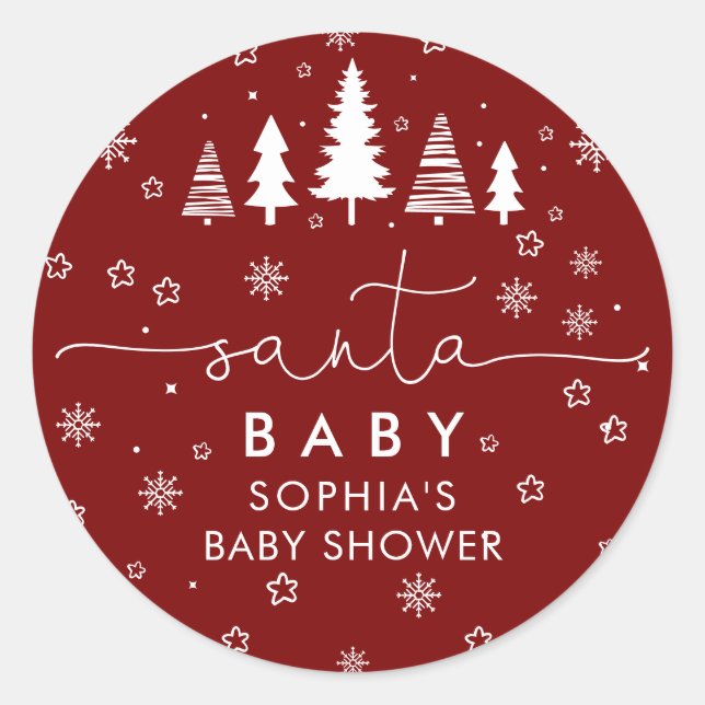 Sticker Rond Minimalist Christmas Baby Shower Red (Devant)