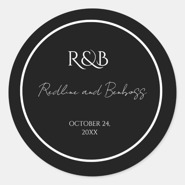 Sticker Rond Minimalist Elegant Black & White Wedding Round Sti (Devant)