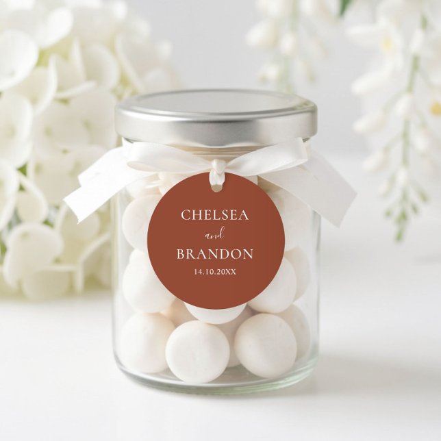 Sticker Rond Minimalist Elegant Boho Burnt Orange Wedding (Créateur téléchargé)