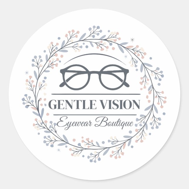 Sticker Rond Minimalist Flowers Around Reading Glasses Design (Devant)