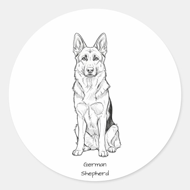 Sticker Rond Minimalist German Shepherd Dog Line Art  (Devant)