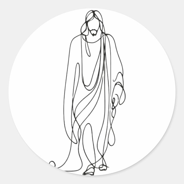 Sticker Rond Minimalist Jesus Drawing | One Line Art (Devant)