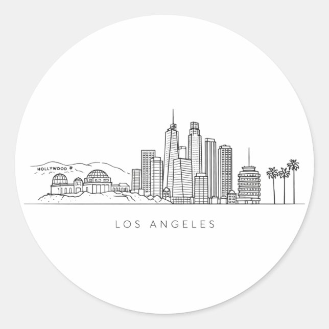 Sticker Rond Minimalist Los Angeles Skyline Illustration (Devant)