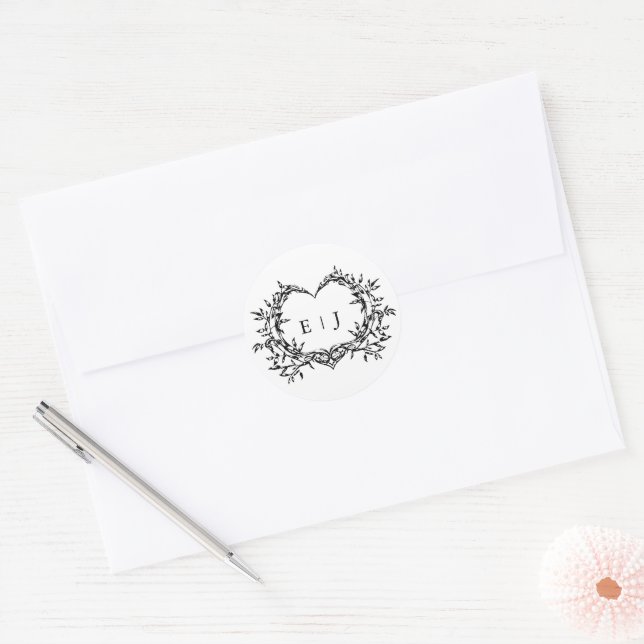 Sticker Rond Minimalist Monogram Calligraphy Crest Wedding (Enveloppe)