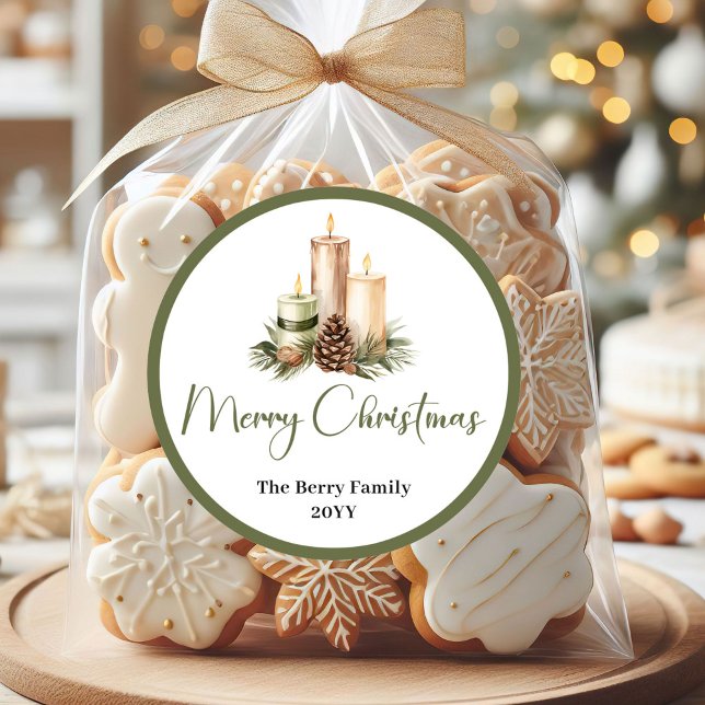 Sticker Rond Minimalist Neutral Christmas Tree Personalized  (Minimalist Neutral Christmas Tree Personalized Stickers)