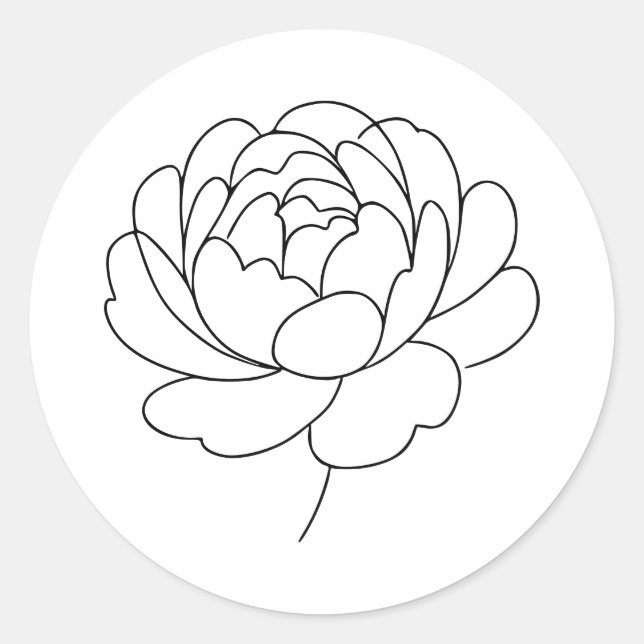 Sticker Rond Minimalist Peony Bloom Line Art  (Devant)