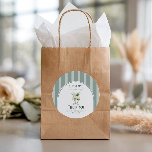 Sticker Rond Minimalist Retro Bow Tini One Martini Baby Shower (Créateur téléchargé)