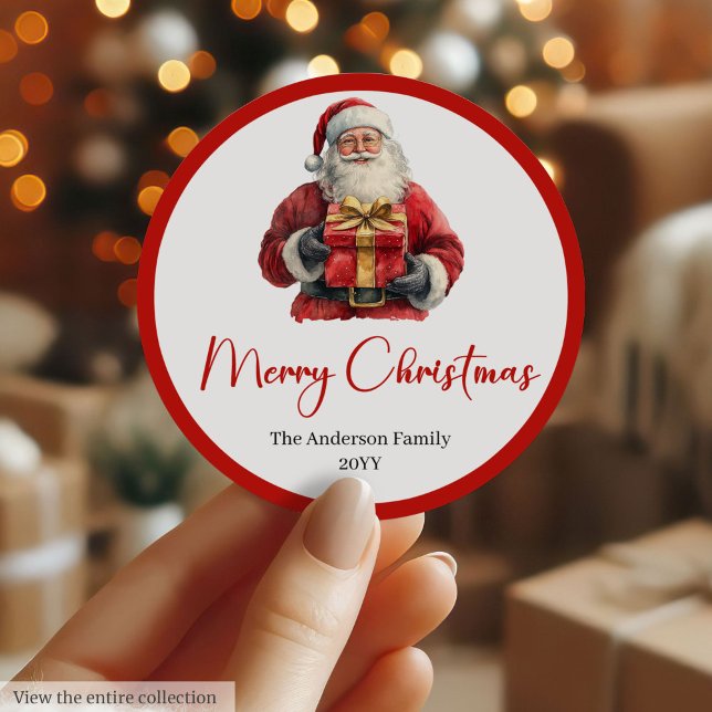 Sticker Rond Minimalist Santa Claus Modern Christmas Label (Minimalist Santa Claus Modern Christmas Label)