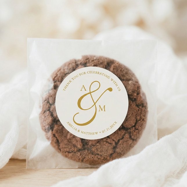 Sticker Rond Minimalist Script Monogram Wedding White (Créateur téléchargé)