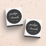 Sticker Rond Minimalist Script Names Modern Wedding Black<br><div class="desc">Minimalist Script Names Modern Wedding | Black and White Classic Round Sticker</div>