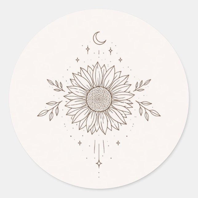 Sticker Rond Minimalist Sunflower & Moon Design (Devant)