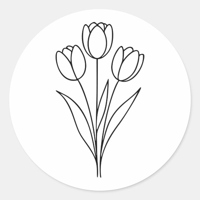 Sticker Rond Minimalist Tulip Spring Flower Line Art (Devant)