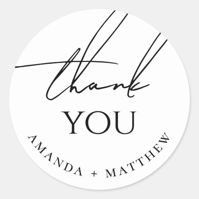 Sticker Rond Minimalist Wedding Thank You | Modern Script (Devant)