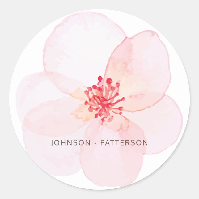 Sticker Rond Minimaliste + Aquarelle Mariage Floral (Devant)
