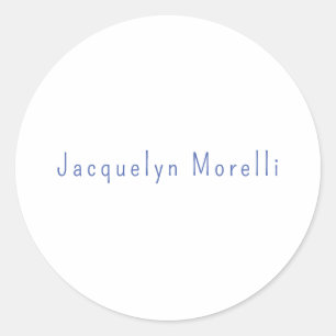 Sticker Rond Minimaliste Blanc Bleu Plaine Élégant Nom moderne