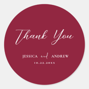 Sticker Rond Minimaliste Bourgogne Rouge & Blanc Simple Mariage