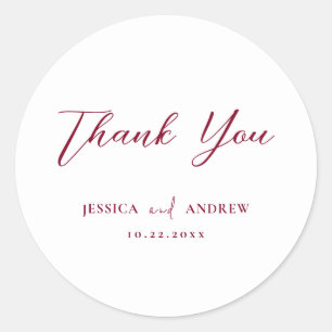 Sticker Rond Minimaliste Bourgogne Rouge & Blanc Simple Mariage