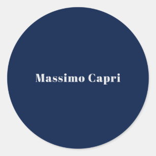 Sticker Rond Minimaliste Élégant Bleu Foncé Propre Nom Texte Gr