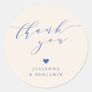 Sticker Rond Minimaliste Élégant Cœur Personnalisé Bleu Merci
