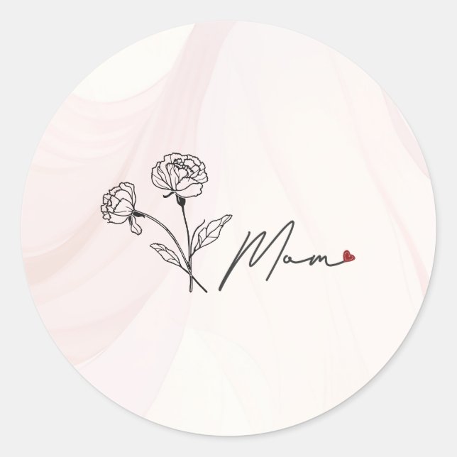 Sticker Rond Minimaliste Élégant Fleur Maman  (Devant)