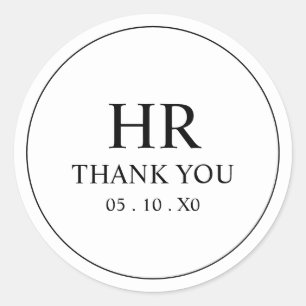 Sticker Rond Minimaliste Élégant Remerciement Monogramme Noir e