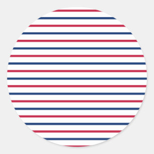 Sticker Rond Minimaliste en bandes rouge et bleue Motif moderne