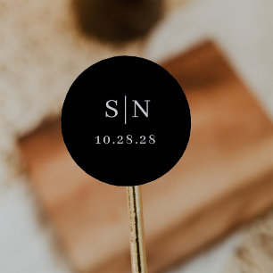Sticker Rond Minimaliste et Chic   Monogramme Noir Foncé
