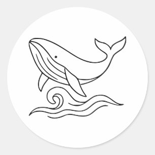 Sticker Rond Minimaliste Ligne d'art Baleine – Animal Marin