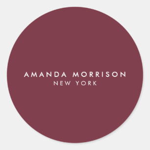 Sticker Rond Minimaliste Luxe Boutique Rouge Bourgogne Profond