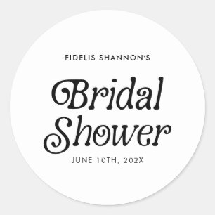 Sticker Rond Minimaliste Mariage Rétro Noir et Blanc Shower