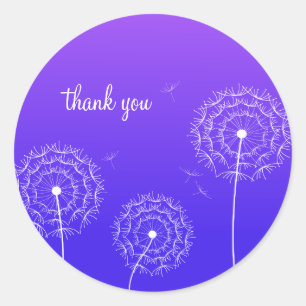 Sticker Rond Minimaliste Merci Pissenlit Blanc Violet
