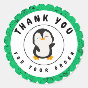 Sticker Rond Minimaliste Mignon Manchot Merci Pour La Commande