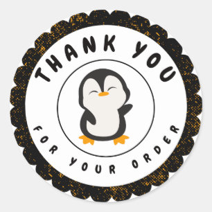 Sticker Rond Minimaliste Mignon Manchot Merci Pour La Commande