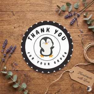 Sticker Rond Minimaliste Mignon Manchot Merci Pour La Commande