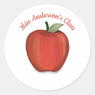 Sticker Rond Minimaliste Moderne Professeur Pomme Rouge Classiq